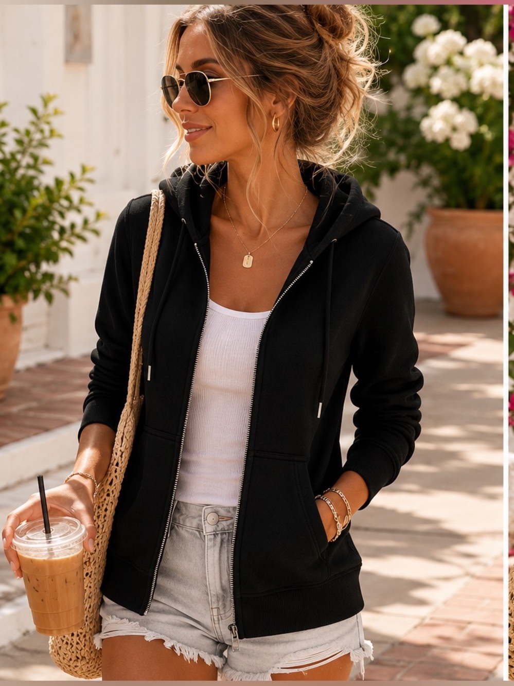 Kit and Ace Black Hooded Full-Zip Windbreaker